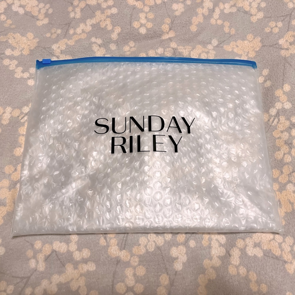 SUNDAY RILEY Clear Bubble Pouch with Blue Zipper, Brand New, Travel Pouch